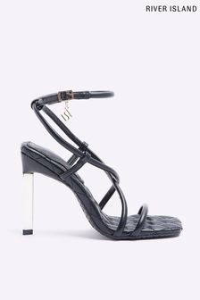 River Island Metal Heel Barely There Black Sandals (D54016) | 117 zł