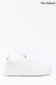 River Island White Embossed Plimsole Trainers (D54023) | €44