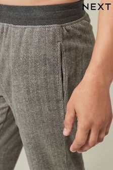 Grey Herringbone Thermal Fleece Cuffed Pyjama Bottoms (D54044) | AED41