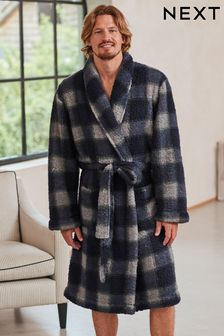 Navy Blue/Grey Check Fleece Dressing Gown (D54058) | AED104