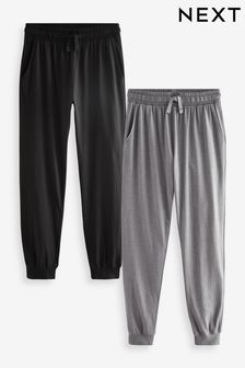 Black/Grey Cuffed 2 Pack Lasting Fresh Cotton Rich Pyjama Bottoms (D54068) | EGP851