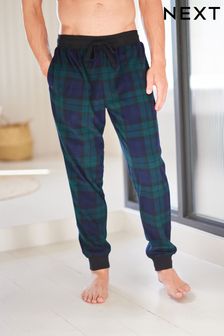 В зеленую и темно-синюю клетку - Флисовые пижамные брюки с манжетами (D54071) | €10