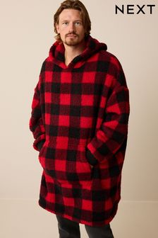 Rouge à carreaux - Sweat à capuche oversize style couverture (D54363) | €12