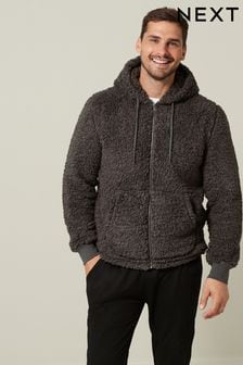 Charcoal Grey Fleece Borg Zip Through Hoodie (D54366) | $50