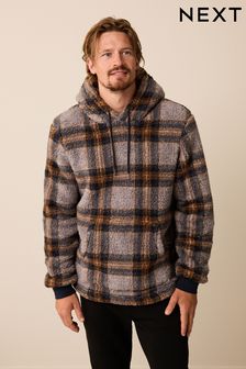 Grau kariert - Kapuzensweatshirt aus Teddyfell (D54369) | 20 €