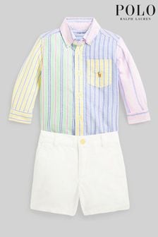 Polo Ralph Lauren Baby Yellow Funstripe Logo Shirt And Shorts Set (D54477) | €150