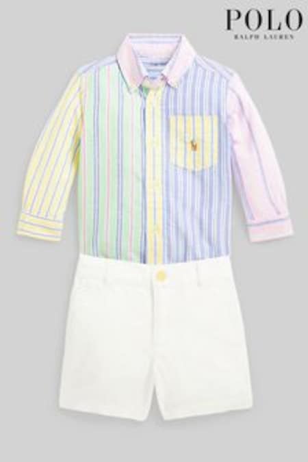 Polo Ralph Lauren Baby Yellow Funstripe Logo Shirt And Shorts Set (D54477) | €141