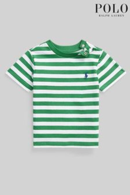 Tricou polo cu logo Ralph Lauren Bebeluși Verde Dungă (D54483) | 247 LEI