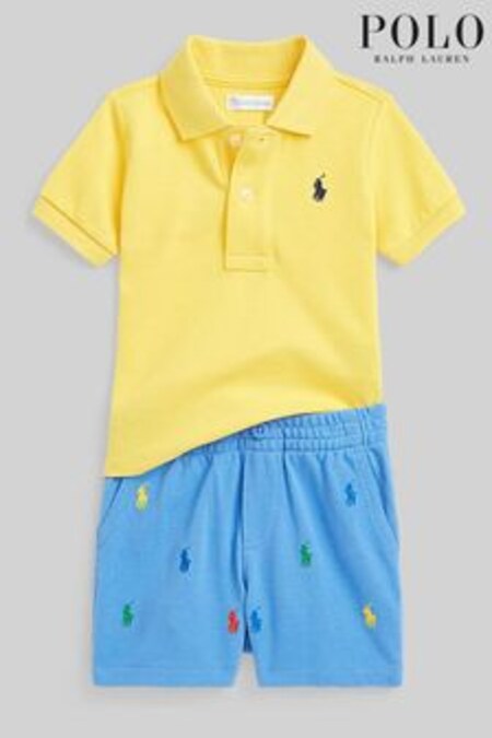 Set pantaloni scurți polo Albastru cu logo polo Ralph Lauren Bebeluși Galben (D54487) | 661 LEI