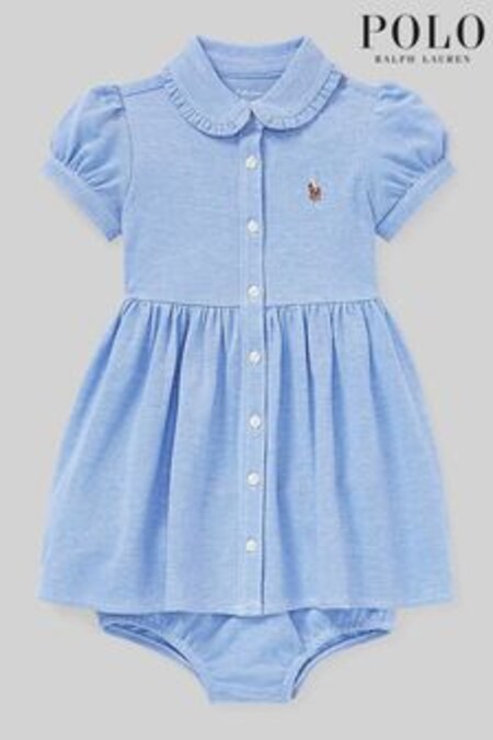 Albastru - Rochie tip cămașă cu logo Polo Ralph Lauren Bebeluși Mânecă scurtă (D54505) | 528 LEI