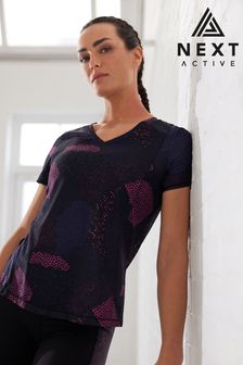 Navy/Burgundy Print Next Active Sports Mesh Short Sleeve Technical T-Shirt (D54571) | 66 zł