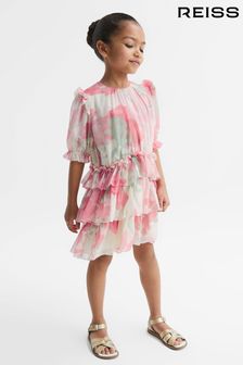 Reiss Pink Print Henrietta Junior Printed Tiered Dress (D54770) | 459 SAR