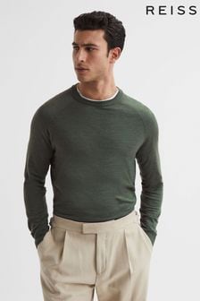 Sivozelena - Pleten pulover iz merino volne Reiss Tinto (D54774) | €157
