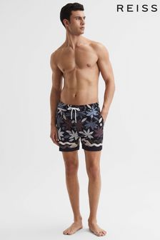 Reiss Black Multi Arizona Floral Print Drawstring Swim Shorts (D54777) | OMR51