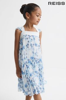 Reiss Blue Print Aster Junior Floral Printed Pleated Dress (D54784) | €114