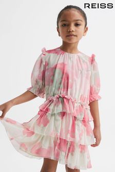 Reiss Pink Print Henrietta Senior Printed Tiered Dress (D54785) | OMR48