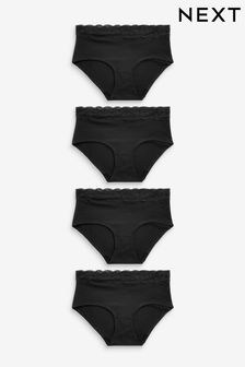 Black Midi Cotton and Lace Knickers 4 Pack (D54790) | 7,690 Ft