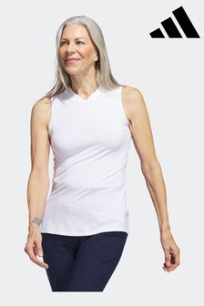 adidas Golf White Embossed Sleeveless Polo Shirt (D54958) | $64