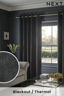 Dark Charcoal Matte Velvet Blackout/Thermal Eyelet Curtains (D55098) | TRY 1.409 - TRY 3.804