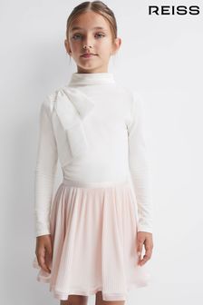 Reiss Ivory Bessie Junior Cotton Bow Funnel Neck T-Shirt (D55132) | €58