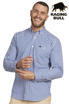 Raging Bull Blue Classic Long Sleeve Gingham Shirt (D55175) | 370 zł - 435 zł