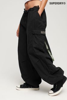 Superdry Black Baggy Parachute Trousers (D55391) | OMR34