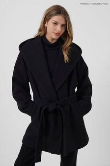 French Connection Black Favan Felt Hooded Coat (D55438) | €102