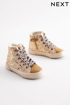 Gold Glitter Glitter Fleece Lined Lace-Up High Top Trainers (D55446) | €34 - €37