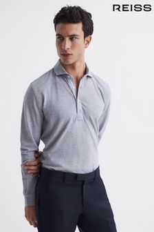 Reiss Grey Melange Saxon Slim Fit Pique Cotton Shirt (D55821) | OMR66