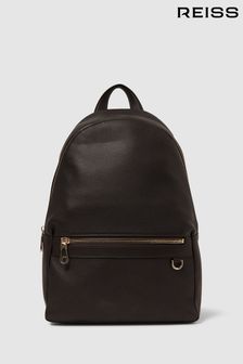 Reiss Dark Brown Drew Leather Zipped Backpack (D55828) | 1,455 QAR