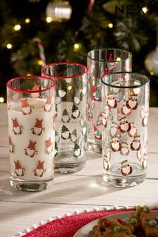 Set of 4 Clear Christmas Gonk Tumbler Glasses (D56092) | ₪ 46