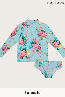 Monsoon Blue Floral Two Piece Swim Set with UPF50+ Protection (D56236) | €35 - €40