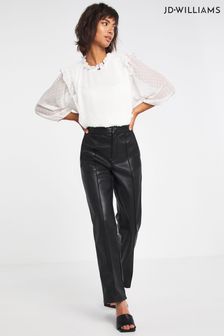 JD Williams Black High Waisted Faux Leather Pu Straight Leg Trousers (D56241) | €21.50