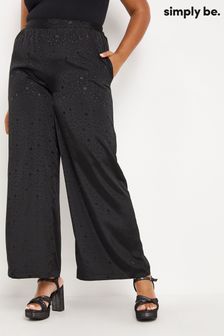 Simply Be Black Satin Printed Wide Leg Co-Ord Trousers (D56250) | €13.50