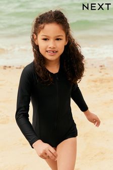 Black Long Sleeved Shortie Swimsuit (3-16yrs) (D56280) | AED92 - AED116