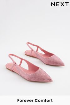 Pink Forever Comfort Bling Point Toe Slingback Flats (D56308) | €25