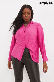 Simply Be - Fuchsia-roze plissé overhemd met knoopjes (D56356) | €22