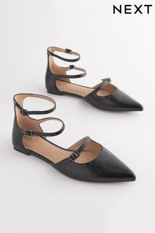 Black Forever Comfort® Point Toe Studded Strap Flat Shoes (D56537) | 108 SAR