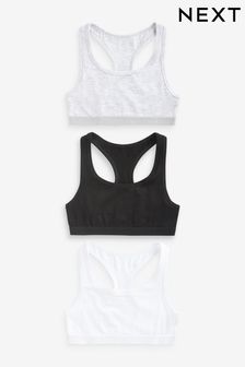 Black/Grey/White Racer Back Crop Tops 3 Pack (5-16yrs) (D56548) | 40 QAR - 54 QAR