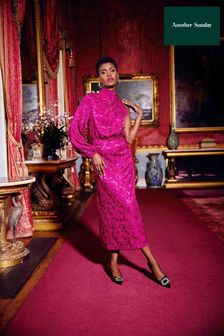 Another Sunday Pink One Shoulder Midi Jacquard Dress (D56573) | BGN167