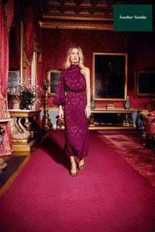 Пурпурный - Жаккардовое платье миди на одно плечо с золотистыми пуговицами Another Sunday (D56574) | €79