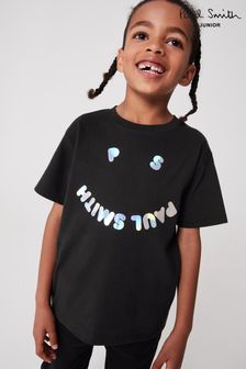 Paul Smith Junior Short Sleeve Holographic Happy Design Black T-Shirt