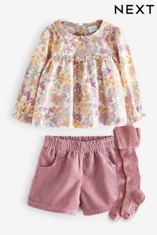 Pink Cord Shorts, Blouse & Tights 3 Piece Set (3mths-7yrs) (D56597) | $43 - $49