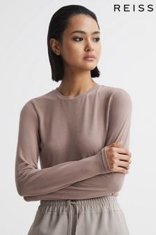 Reiss Taupe Bebe Long Sleeve Crew Neck Top (D56873) | TRY 1.107