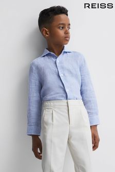 Reiss Soft Blue Ruban Junior Linen Cutaway Collar Shirt (D56880) | SGD 99