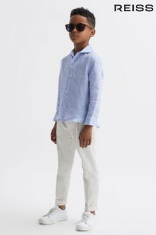 Reiss Soft Blue Ruban Senior Linen Cutaway Collar Shirt (D56882) | 321 SAR