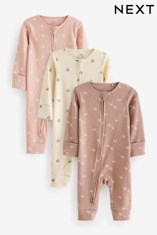 Chocolate Brown Footless Baby Sleepsuits 3 Pack (0mths-3yrs) (D57060) | 99 QAR - 109 QAR