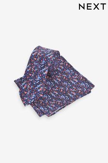 Navy Blue Ditsy Floral Slim Tie And Pocket Square Set (D57078) | $24