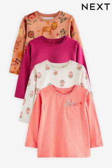 Pink Floral Long Sleeve Cotton T-Shirts 4 Pack (3mths-7yrs) (D57082) | €21 - €24