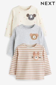 Pink/Cream Character Long Sleeve Cotton T-Shirts 3 Pack (3mths-7yrs) (D57084) | €13 - €16